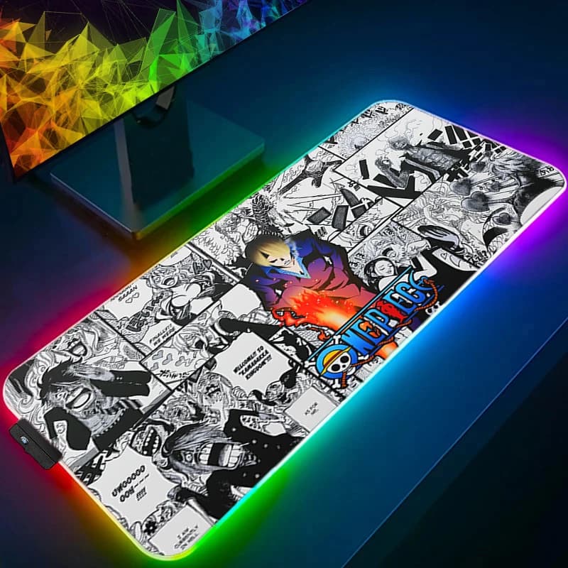 Tappetino per mouse RGB 90x40 cm, One Piece Sanji, accessori da gioco, tastiera Varmilo, tappetino per scrivania, tappeto retroilluminato a LED