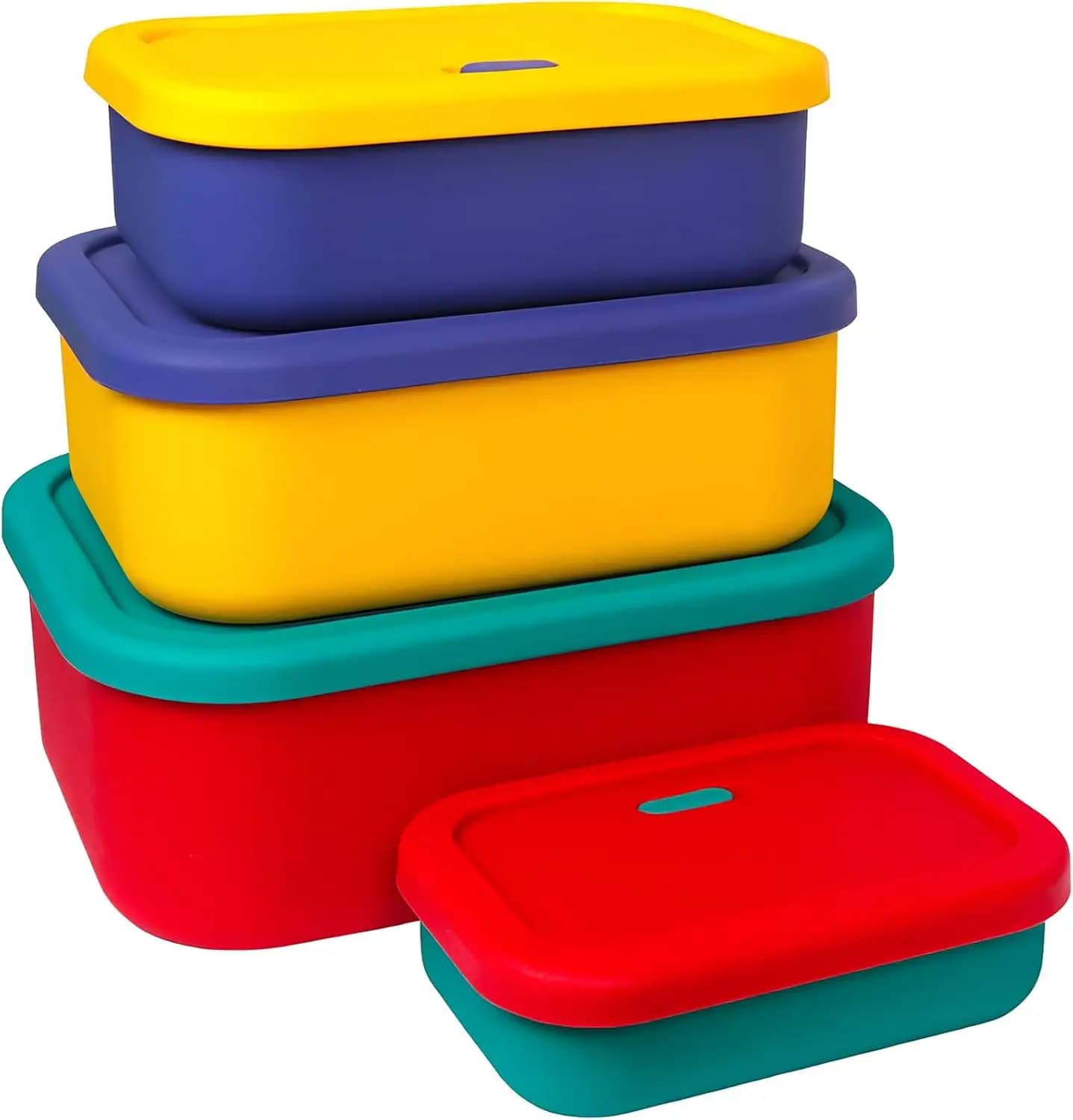 Contenitori per Alimenti in Silicone, Set di 4 Scatole Bento Impilabili con Coperchi Ermetici Antiperdita per Preparazione Pasti
