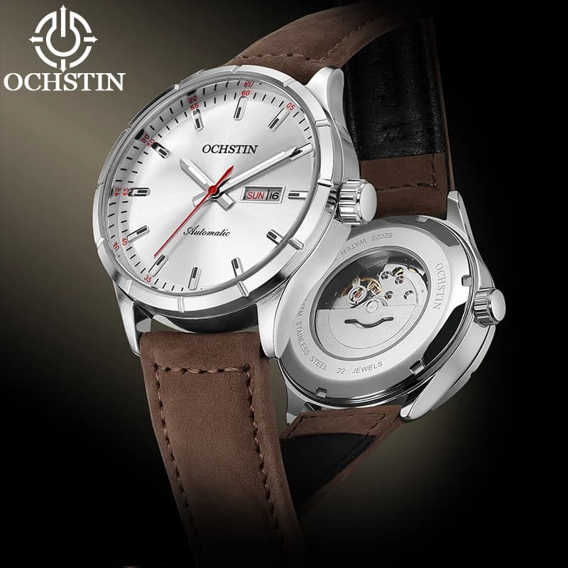 OCHSTIN Men's Masterpiece Automatic Mechanical Watch Man Soft Genuine Leather Strap Business Meetings Formal Wear Clock