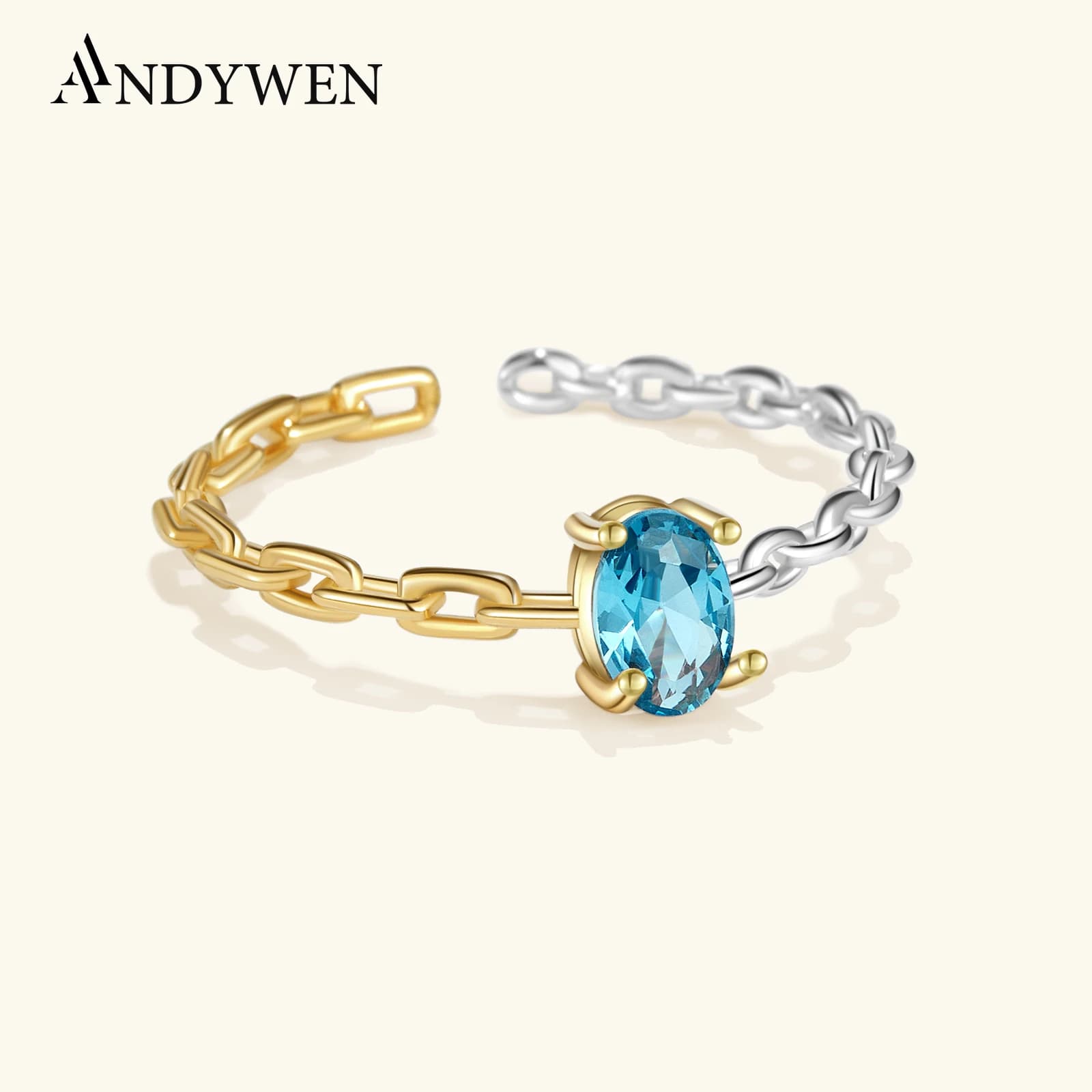 ANDYWEN 925 Sterling Silver blu o verde zircone anello aperto regolabile 2024 nuovo Design di lusso squisito gioielli da festa per le donne