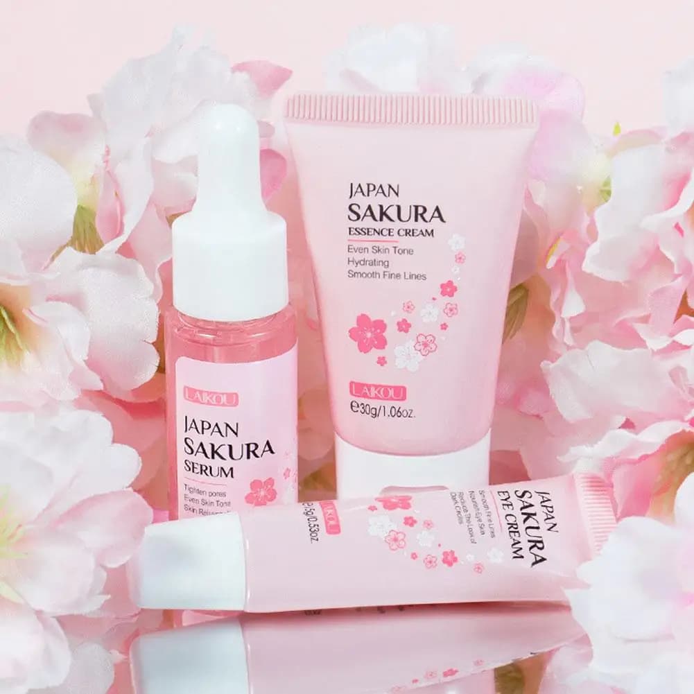 Sakura leather care set and kit with serum cleanser Eye cream Essential cream Beauty products for women Gift set Regular travel kit