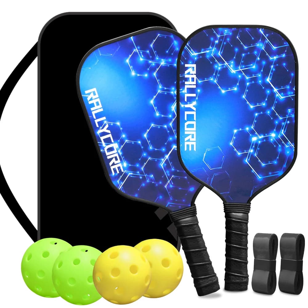 Set di 2 racchette da pickleball in fibra di vetro premium | Racchette di superficie ad alta attrito per un controllo migliorato: perfette per uomini e donne