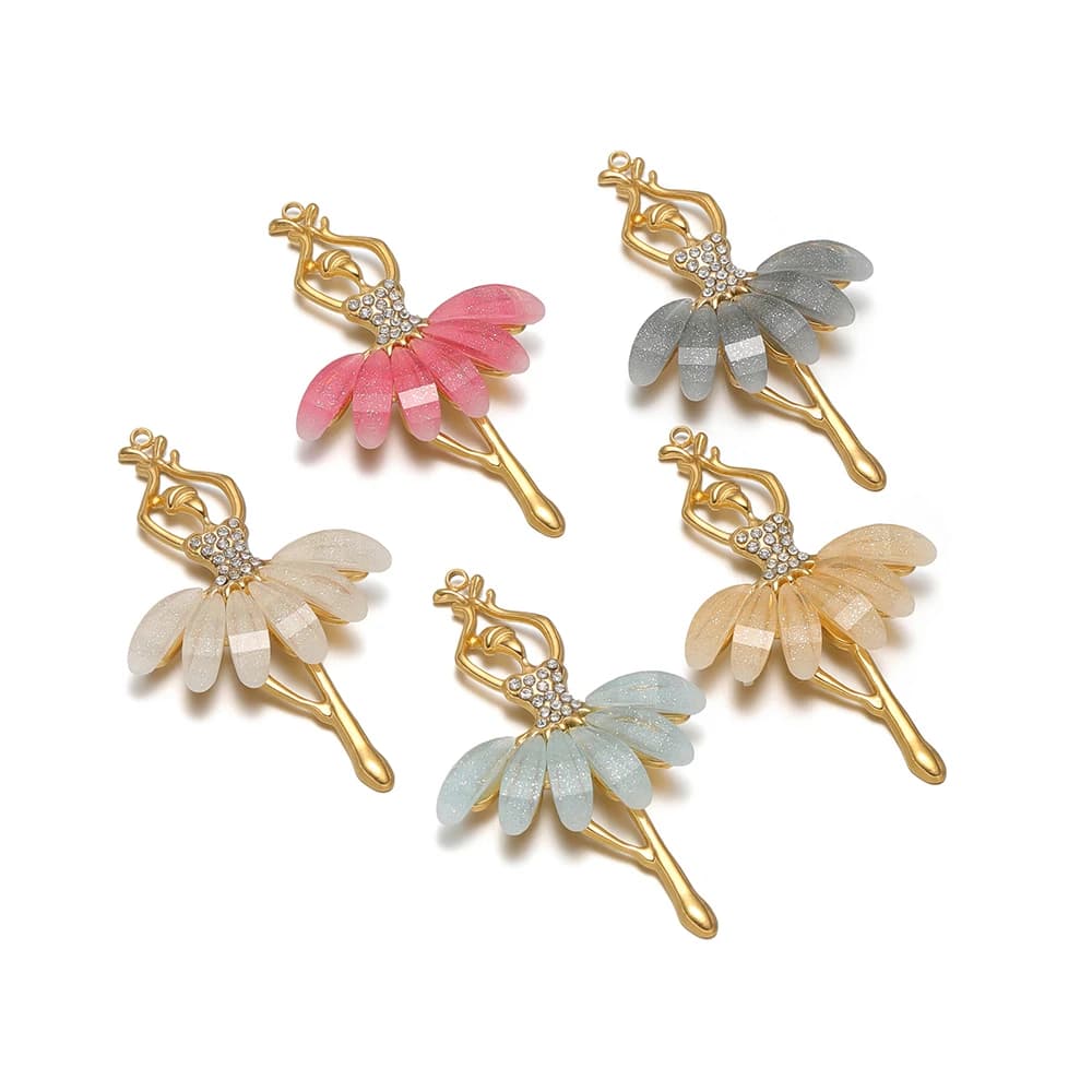 3 pendenti con ballerina in acciaio inossidabile, ciondoli con strass di lusso, sfusi per gioielli da donna fai da te, accessori per braccialetti, collane