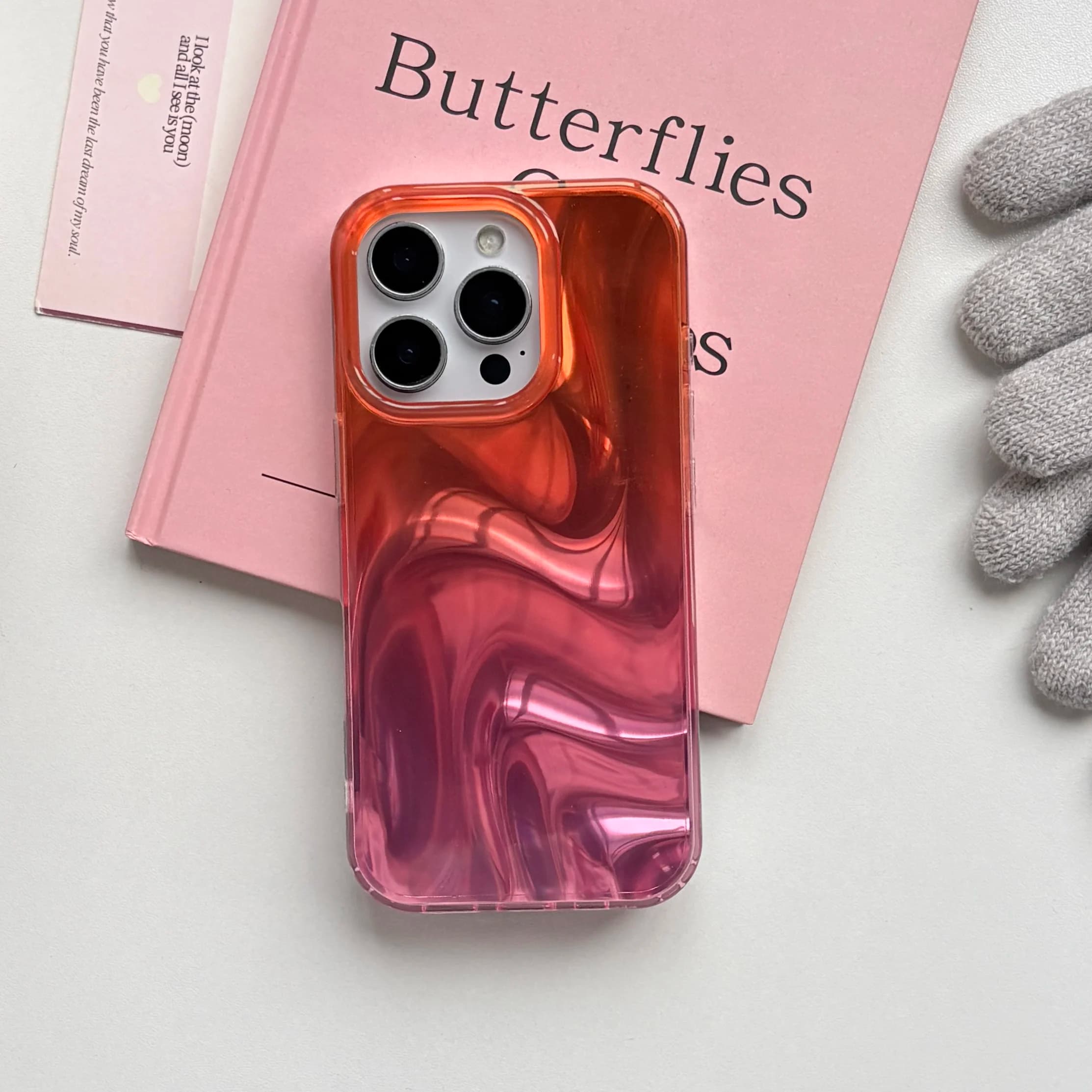 Custodia per telefono con motivo in raso di seta sfumato rosa arancione di bella moda adatta per iPhone 17 Pro 16 15 14 13 Pro Max