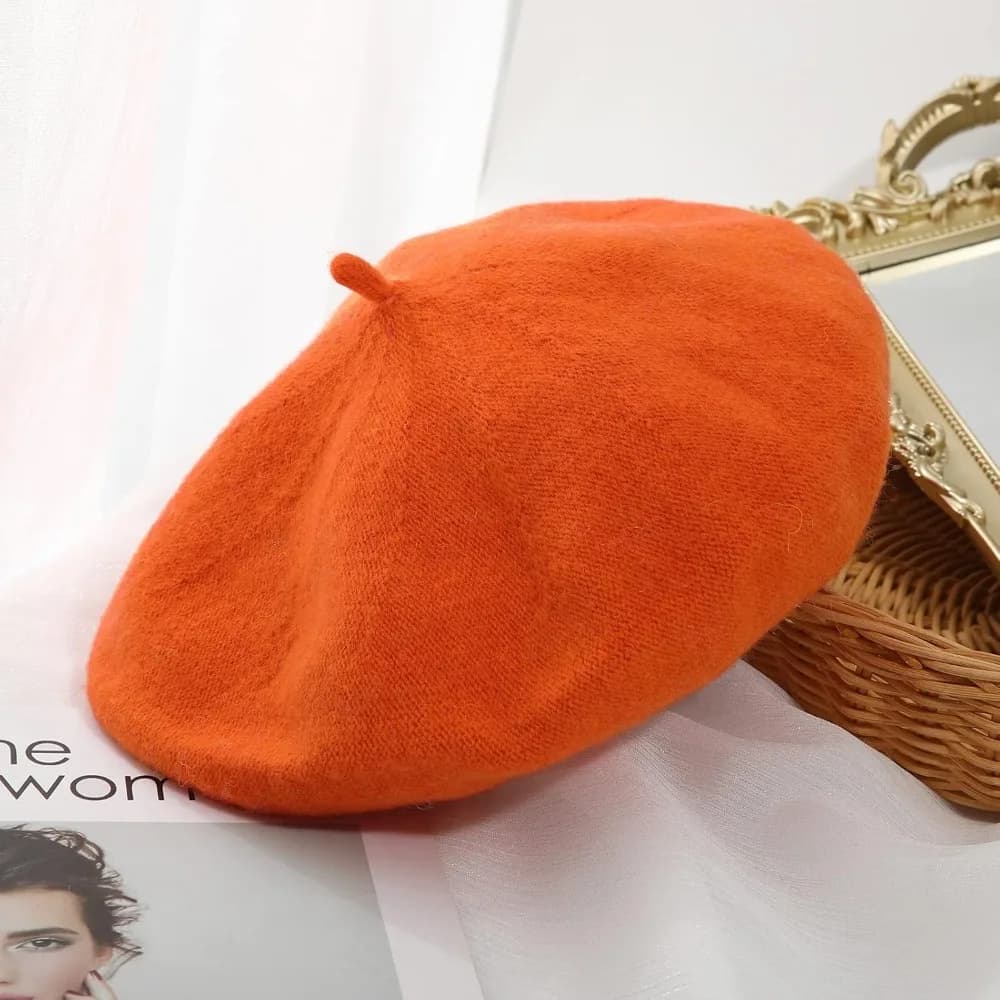 Cappelli berretti in lana francese - Berretto invernale classico in tinta unita, arancione