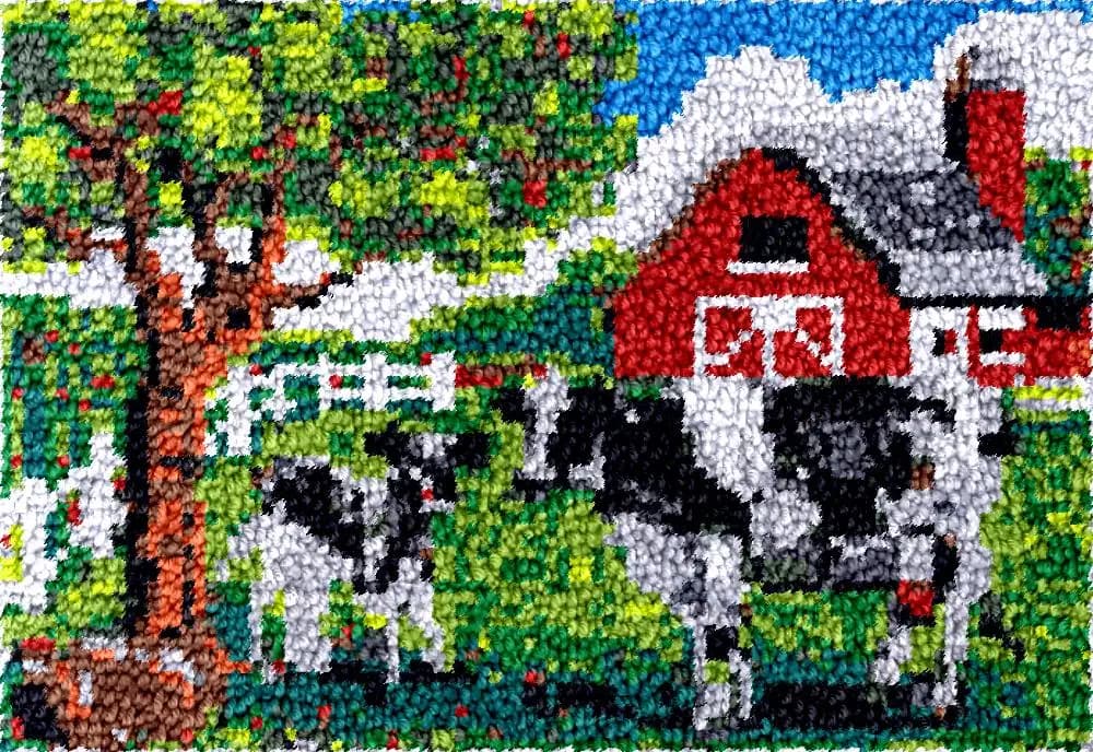 Kit gancio di chiusura Tappeto Mucche da fattoria set da ricamo arazzo con tela stampata per bambini Adulti Principianti Artigianato all'uncinetto