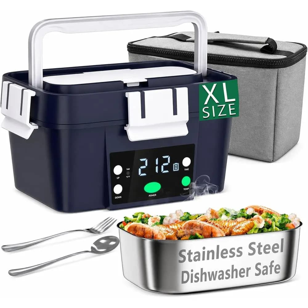 Contenitore Termico per Pranzo con Batteria da 20.000mAh, 1,6L in Acciaio Inossidabile, Blu Navy