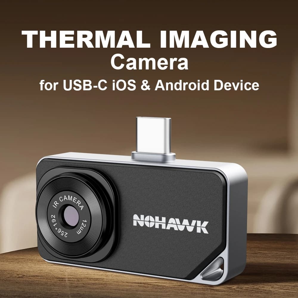 Telecamera Termica NOHAWK Plug-and-Play 256×192 per USB-C iPhone 15+ e Telefoni Android, Ideale per HVAC, Riparazioni Auto e Domestiche