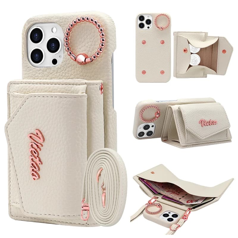 VIETAO PU Leather Crossbody Strap Wallet Phone Case for iPhone 15/14/13 pro Max Girls Cell Phone Cover with Ring Holder Purse