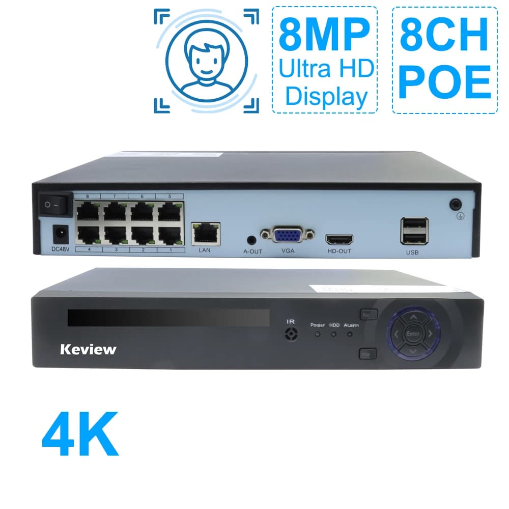 Keview H.265 4/8CH POE NVR 8MP 5MP 2MPSecurity IP Camera Video Surveillance CCTV System P2P Network Recorder Face Detect