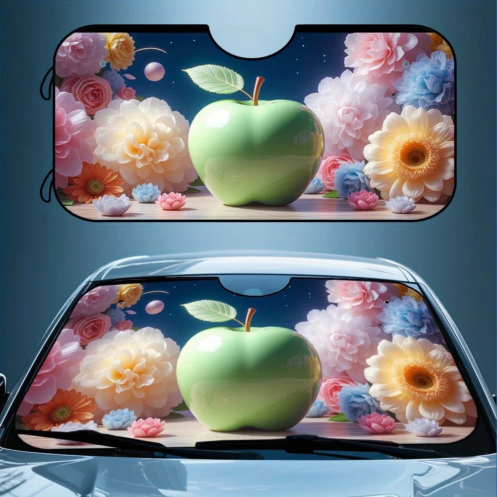 1 pezzo, parasole per parabrezza per auto dal design moderno con fiore lucido di mela pastello, visiera parasole pieghevole per parabrezza anteriore, mantiene il veicolo