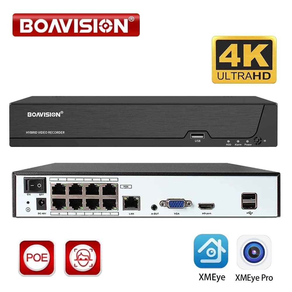 8CH 4K POE NVR Xmeye Face Detection 4CH video recorder for cameras Poe video surveillance security system