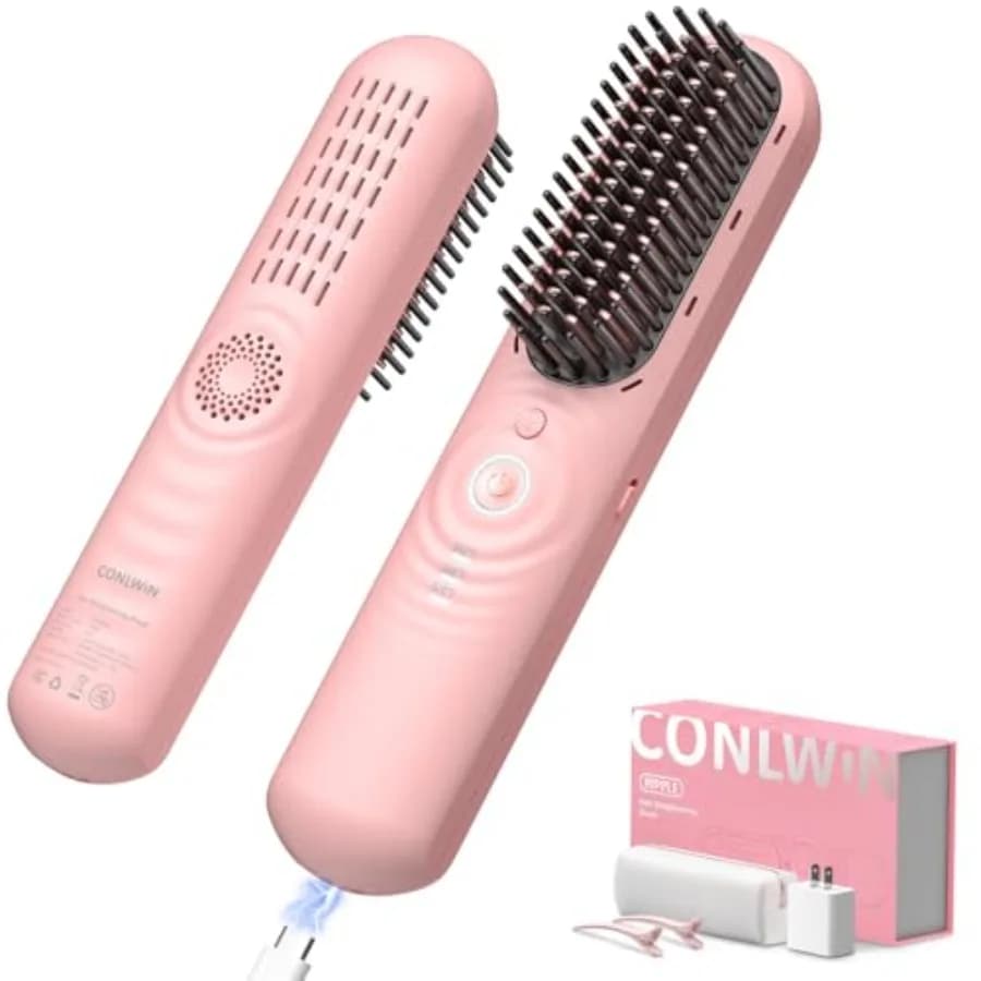 Spazzola Lisciante Senza Fili con Aria Fredda per Stile Duraturo, Mini Piastra Portatile da Viaggio per Capelli Spessi e Ricci