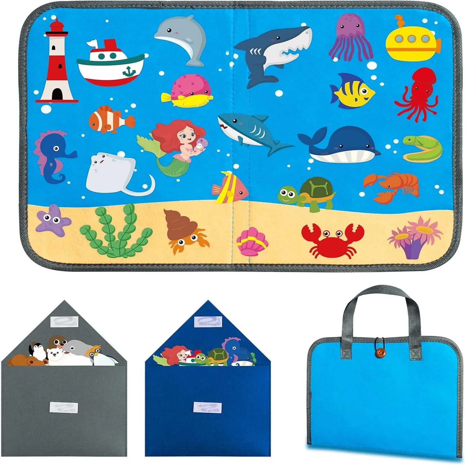 53 pezzi fai da te in feltro storia bordo, feltro portatile tema animale polare marino occupato bordo educativo apprendimento giocattoli da viaggio regalo di natale