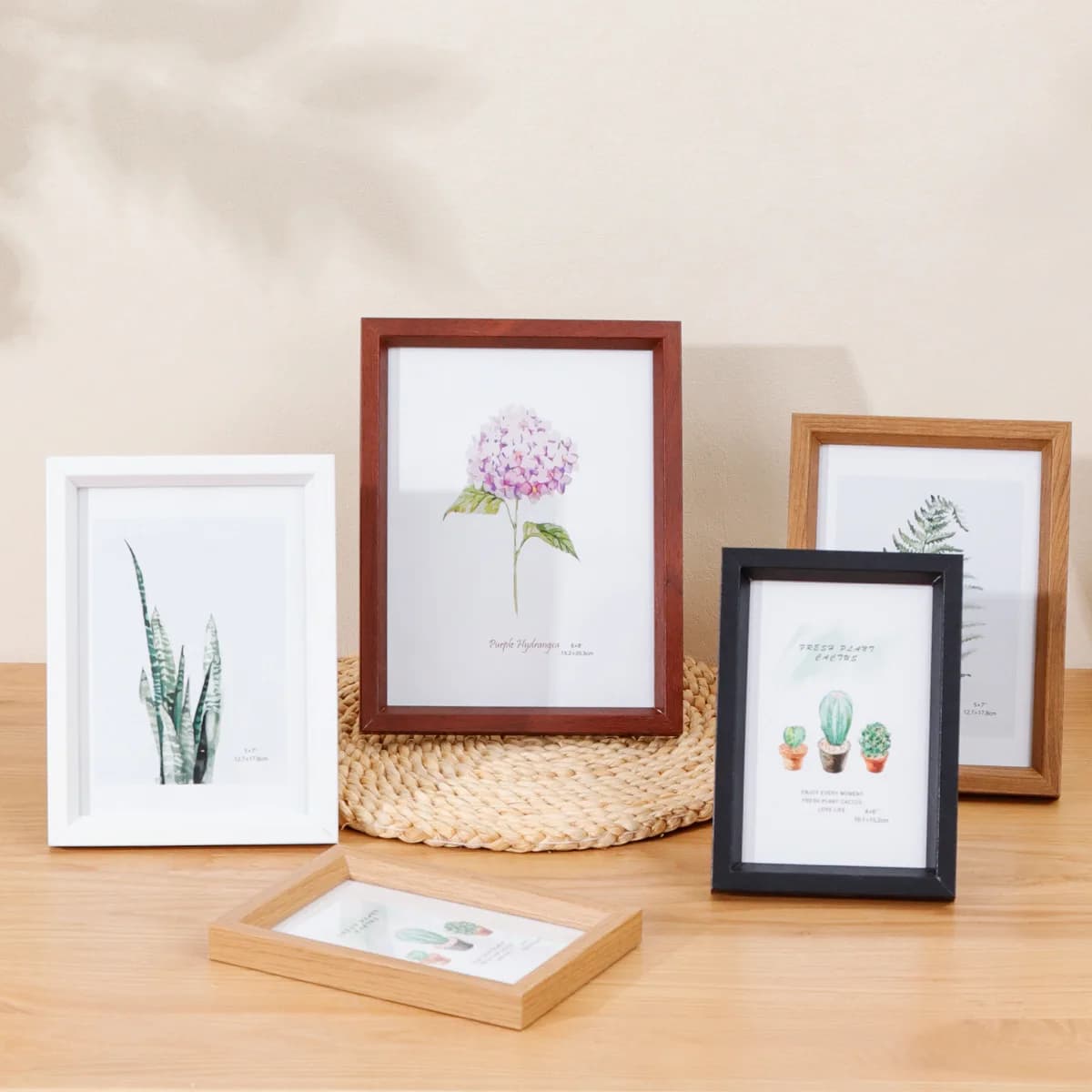 Black Wooden Picture Frame Stand 7 Inch Wall Mounted Photo Frame Creative Hanging Wall Photo Display Modern Simple Style MDF