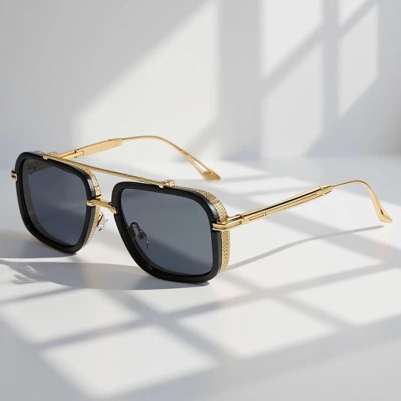 Luxury Retro Pilot Sunglasses Men Vintage Double Bridge Business Sun Glasses Female Fashion Metal Driving Shades