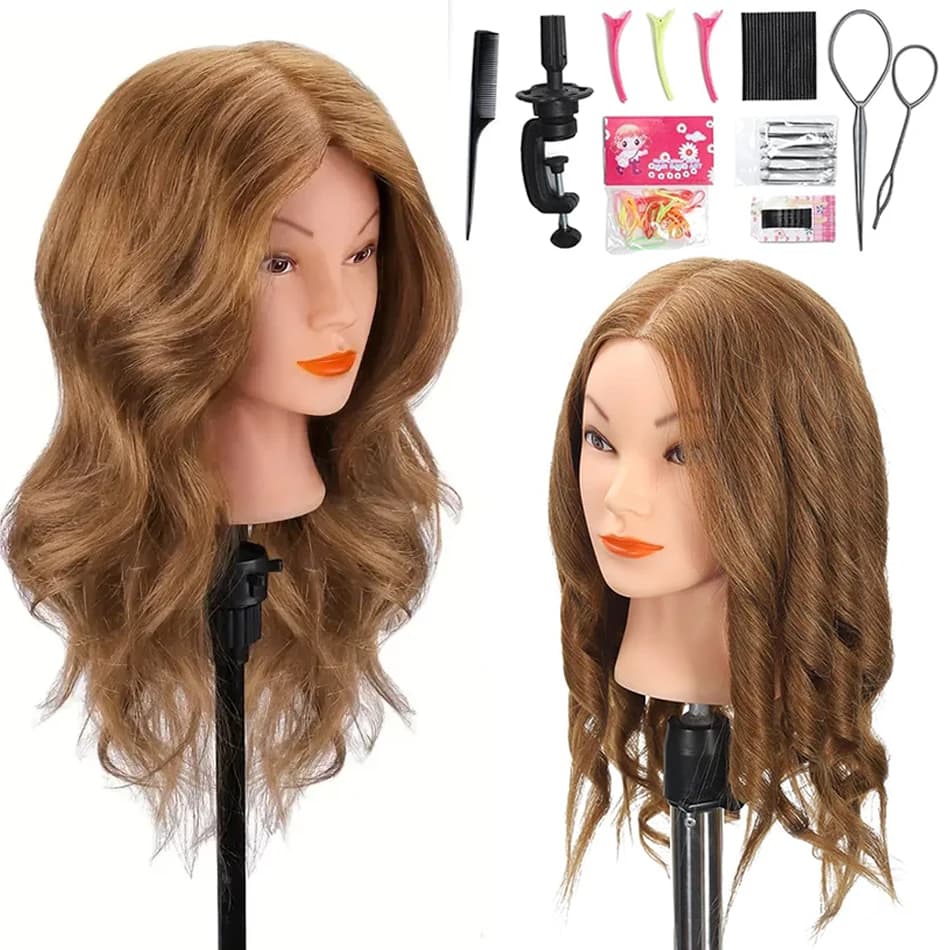 100% human hair mannequin head for training practice for cosmetic styling can be curled straightens the head of professional mannequin