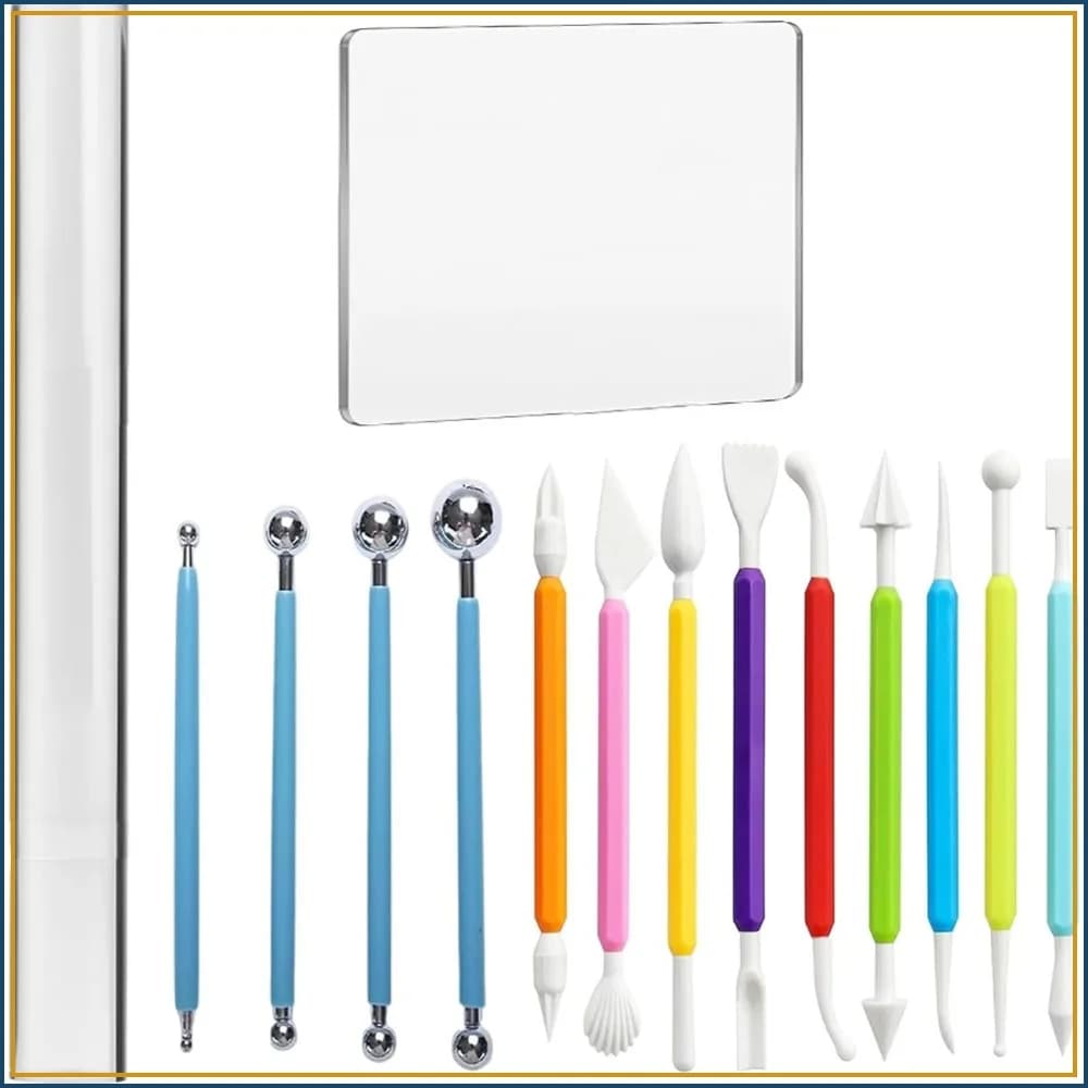 Basic Polymer Clay Tools: Acrylic Roller Pin, Clear Rectangle Sheet Press, Double-Ended Carving Set for Beginners