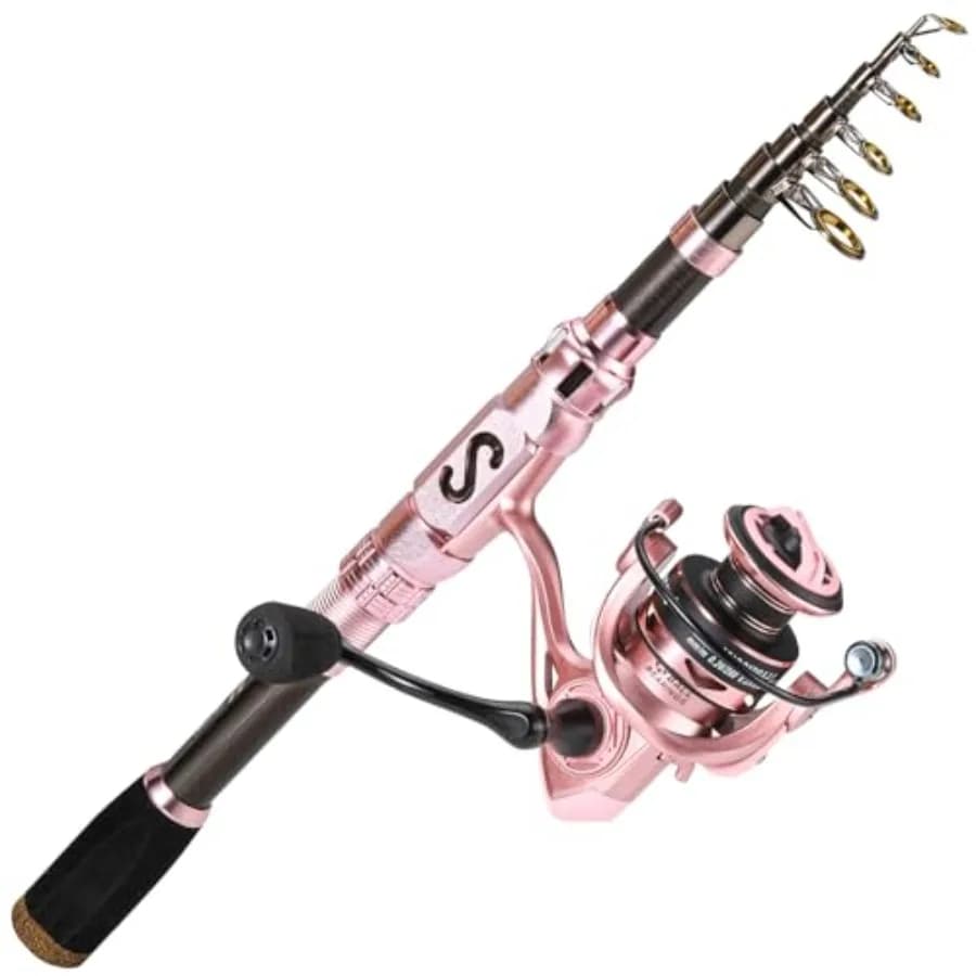 Canna da Pesca Telescopica e Mulinello Combo, Canna da Pesca Pieghevole da Viaggio con Mulinello Spinning Nera per Uomini/Donne Adulti Compatta