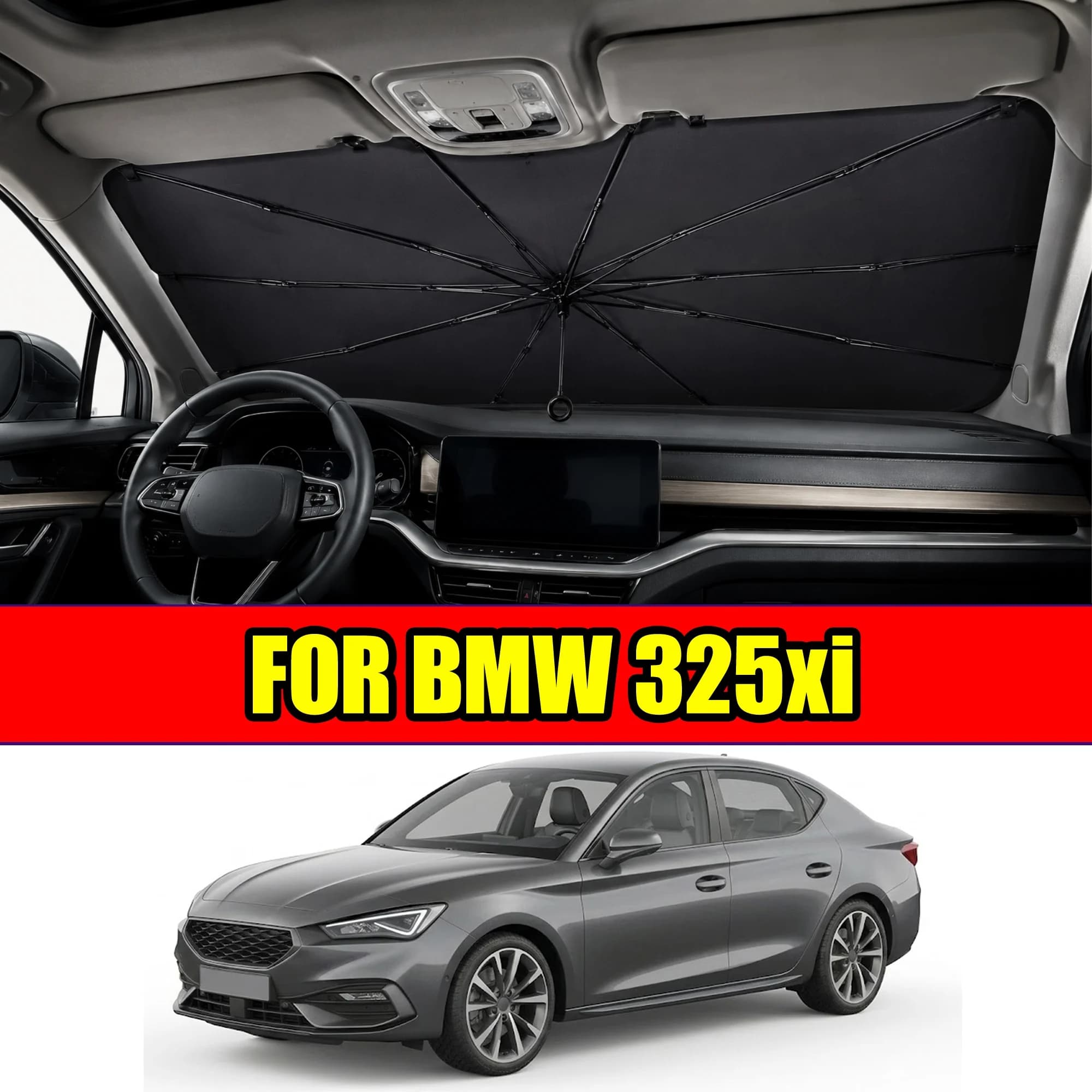 FOR BMW 325xi Windshield Sun Shade Umbrella With Pull Cord, Scratch Proof UV Shield Reduces Interior Temperature