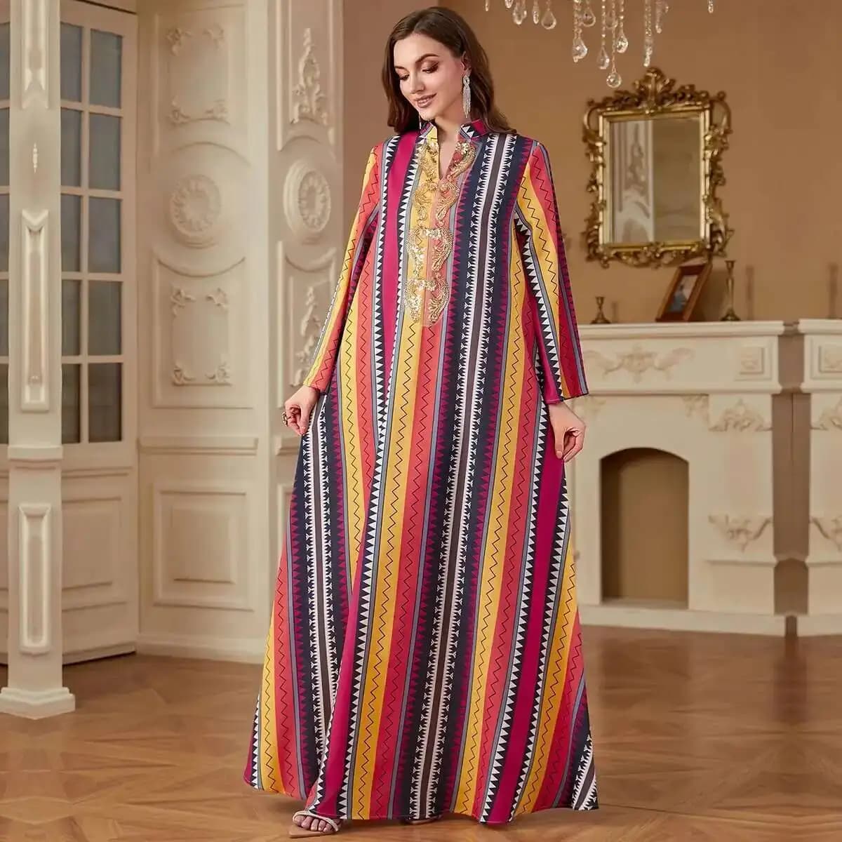 4264 Abaya Musulmana di Dubai, Nuovo Abito Femminile Stampato alla Moda 2026, Vestito Lungo Musulmano, Abaya per Ramadan, Lussuoso ed Elegante Abbigliamento Islamico di Dubai
