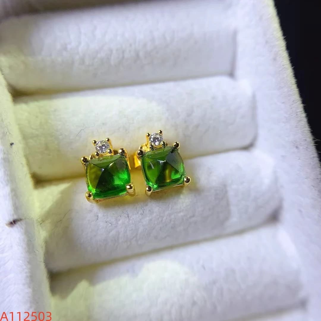 KJJEAXCMY Orecchini da donna di fascia alta Diopside naturale Argento S925 con galvanica Naufattura Alta chiarezza Brillantezza completa