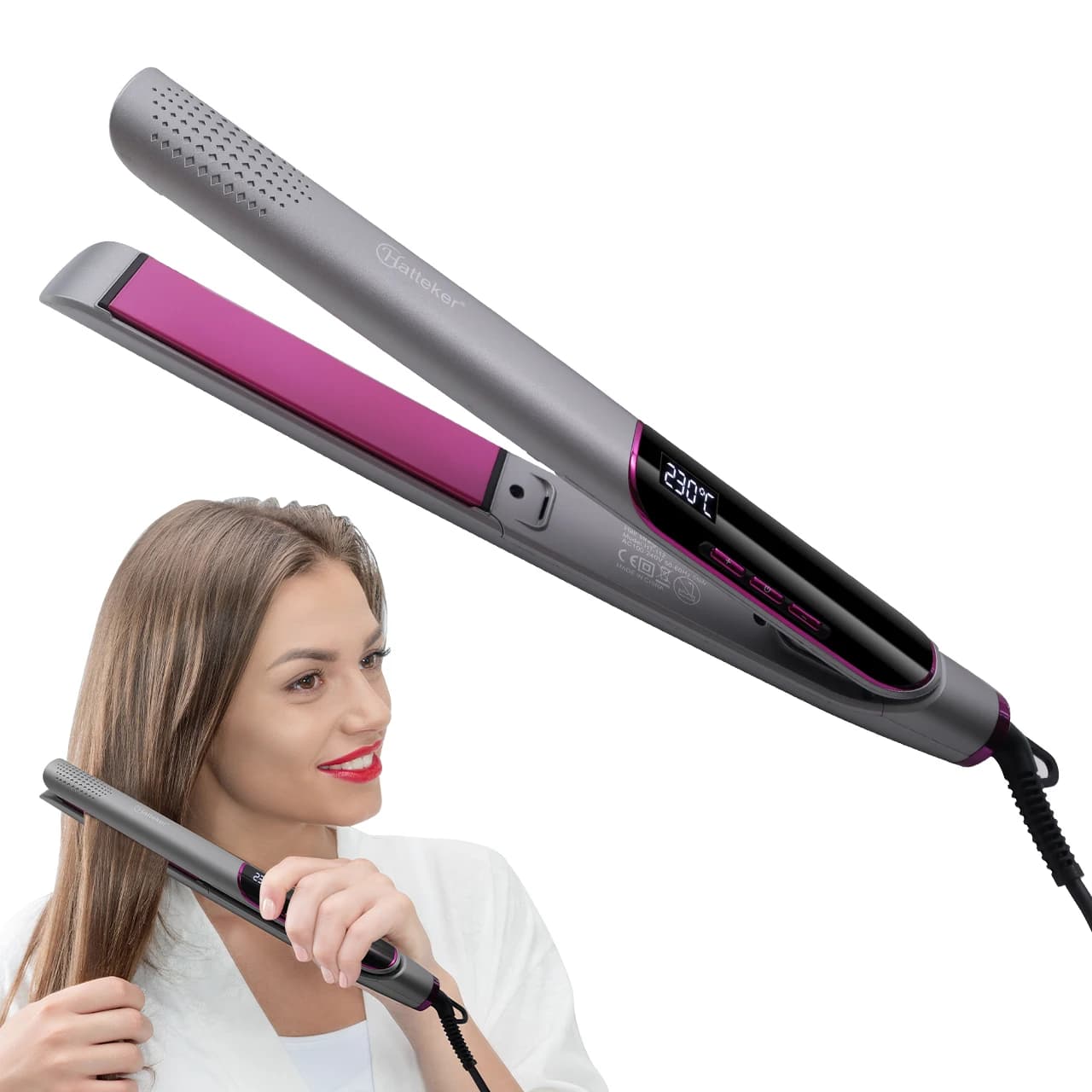 Hair Plate Hatteker Tormalina Professional Ceramic Cheratina Iron 2 in 1 Hair styling tools from salon Ferri curling hair