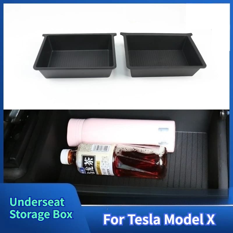 Per Tesla Model X Sotto Il Sedile Scatola di Immagazzinaggio Custodia Organizzatore TPE + ABS Sotto Il Sedile Cassetto Vassoio Modello X 2023-2024 Accessori Interni