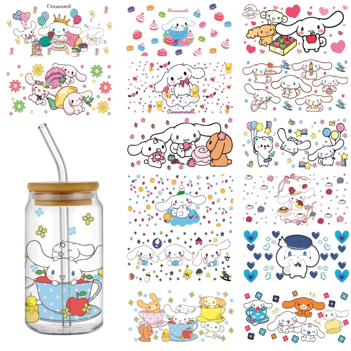 Adesivi decorativi Sanrio con Cinnamoroll, resistenti ai raggi UV, per bicchieri Libbey, tazze e tumbler, impermeabili, fai da te.