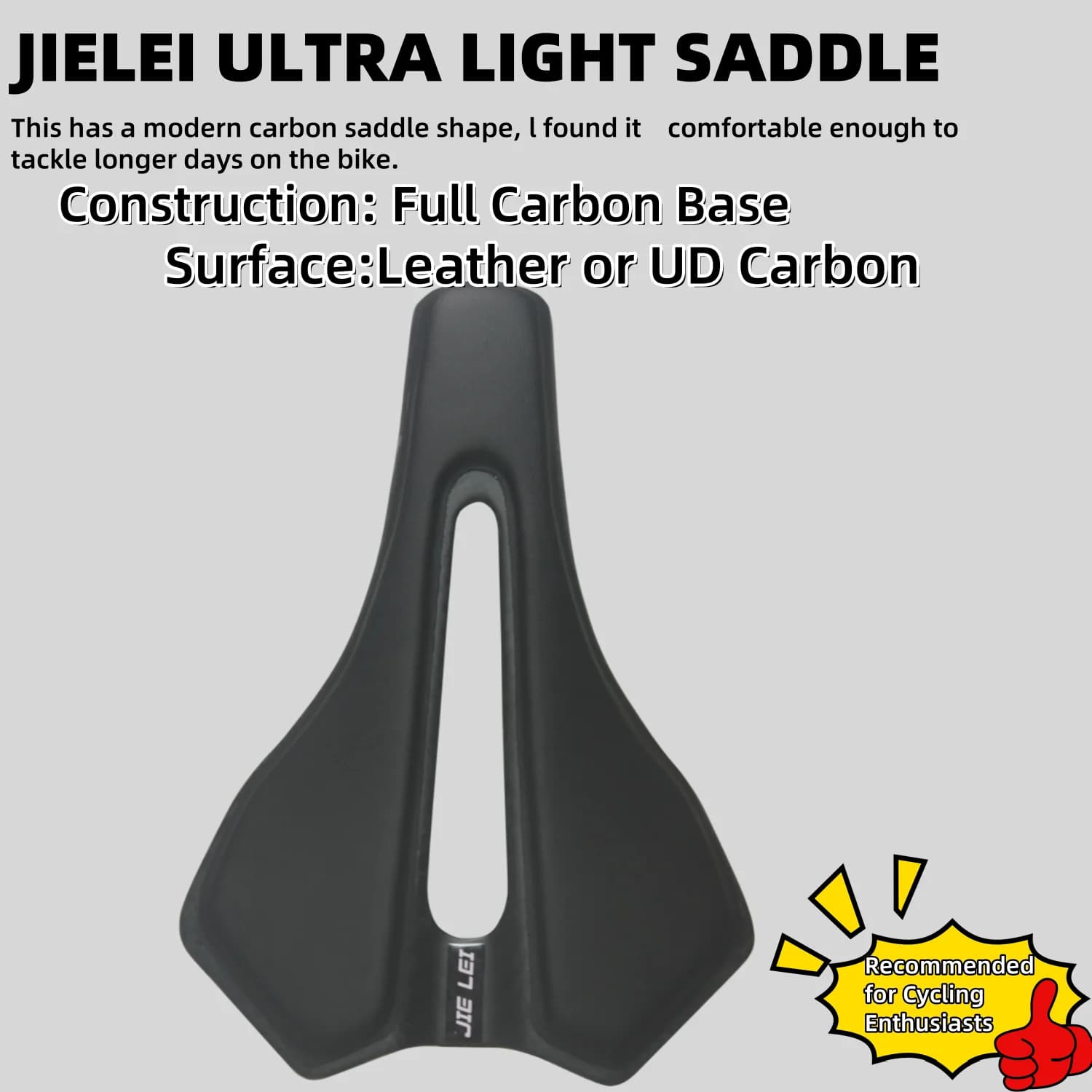 Sella da strada JIELEI da 103 g in fibra di carbonio Cuscino per sedile da bici traspirante cavo ultraleggero dal design ergonomico a doppia pista