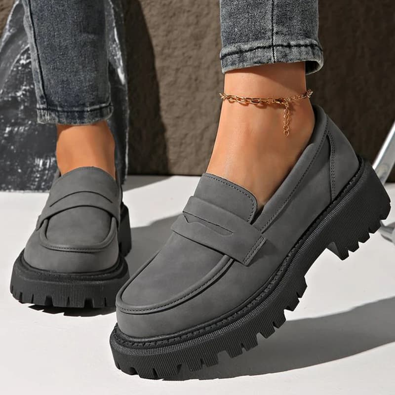 Mocassini basic in pelle scamosciata sintetica grigia Scarpe da donna Mocassini con punta tonda Scarpe da donna Primavera Autunno Scarpe con plateau taglie forti da donna