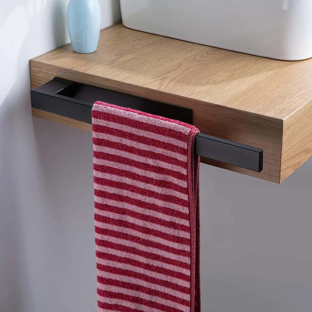 Portasciugamani da bagno in acciaio inossidabile, senza foratura, nero, a barra singola, per uso domestico