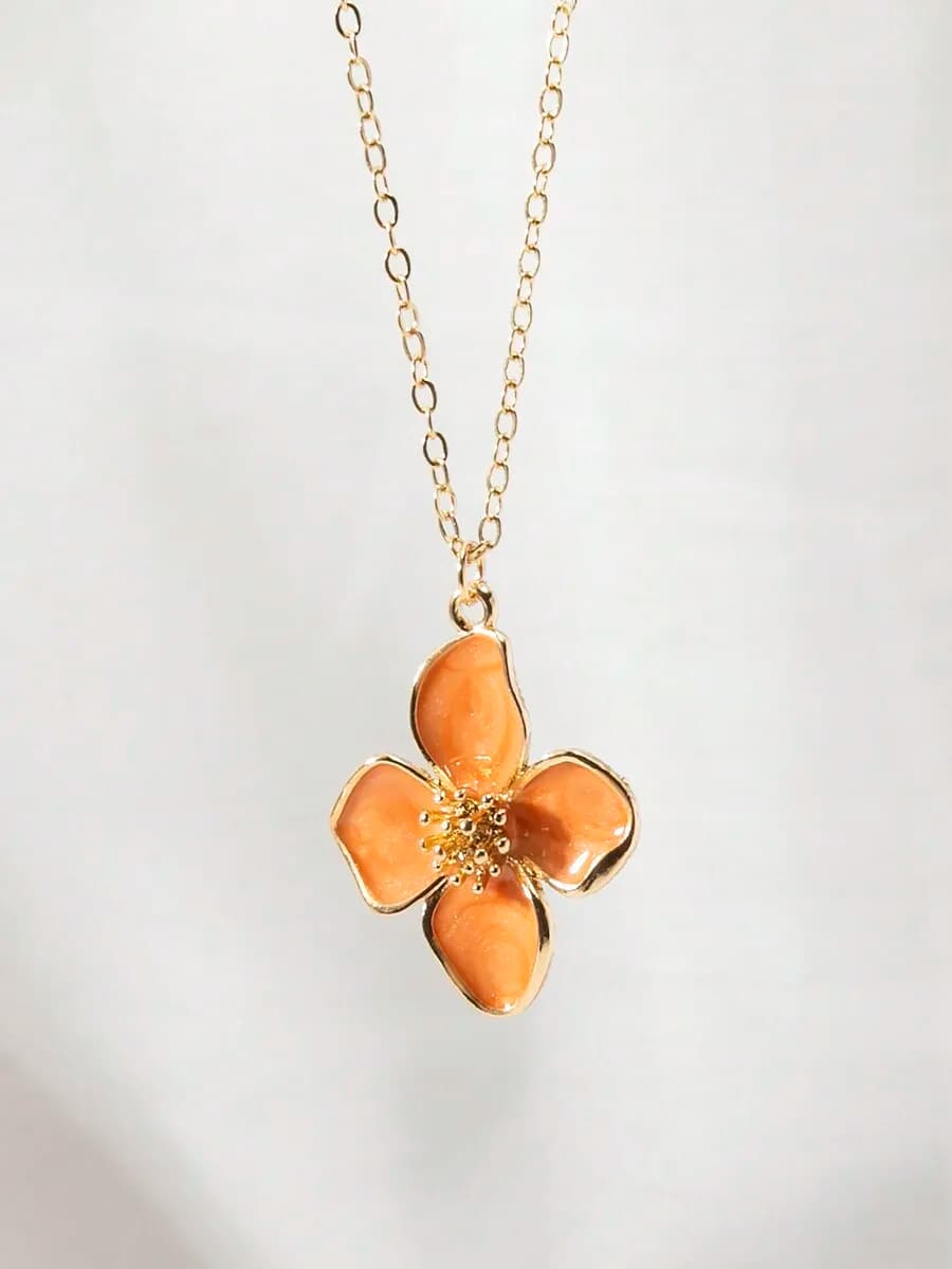 Elegant Orange Flower Pendant Necklace For Women Spring Summer Daily Vacation Wear