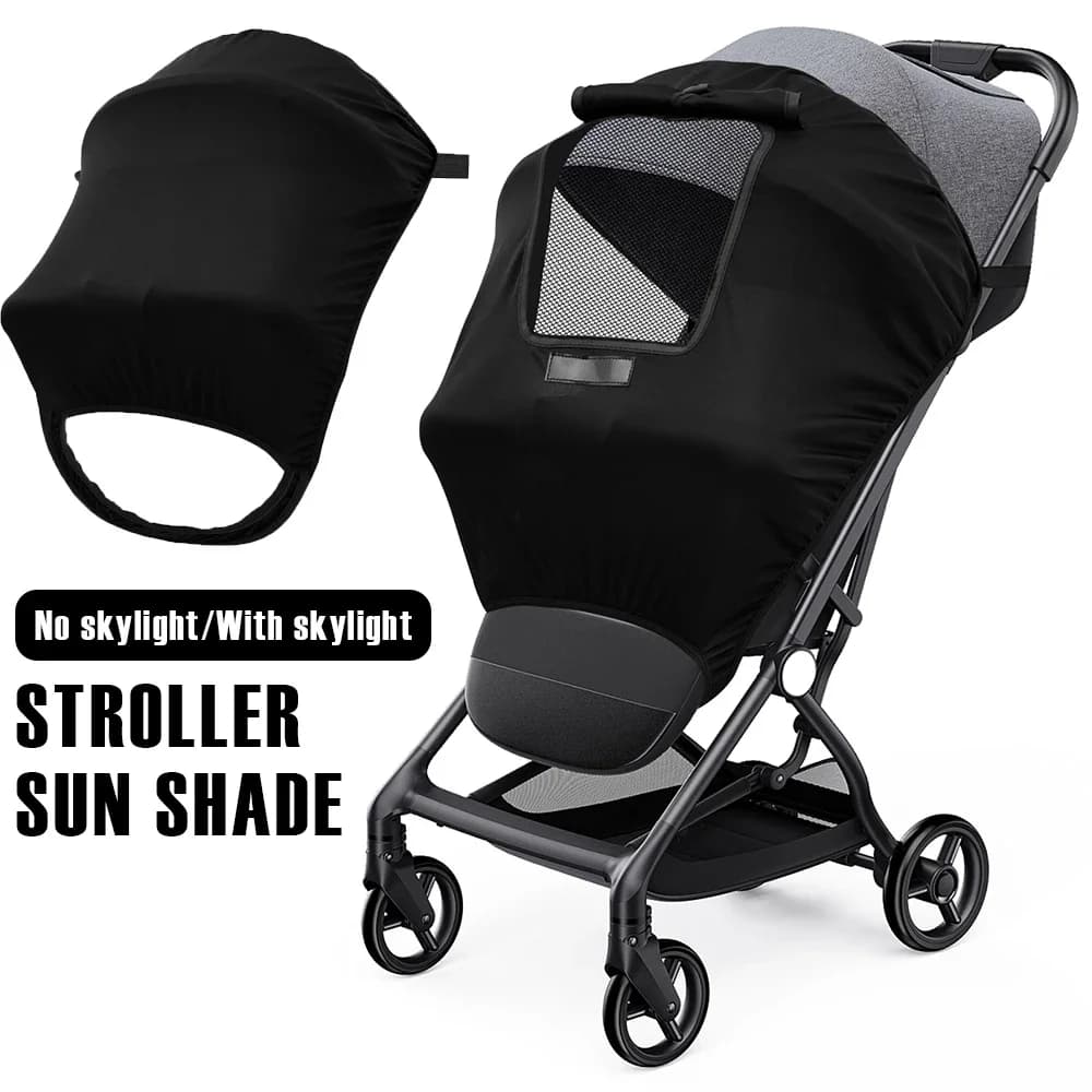 Parasole Universale per Passeggino, Accessorio Traspirante per Passeggino, Protezione Solare Leggera per Carrozzina, Nero