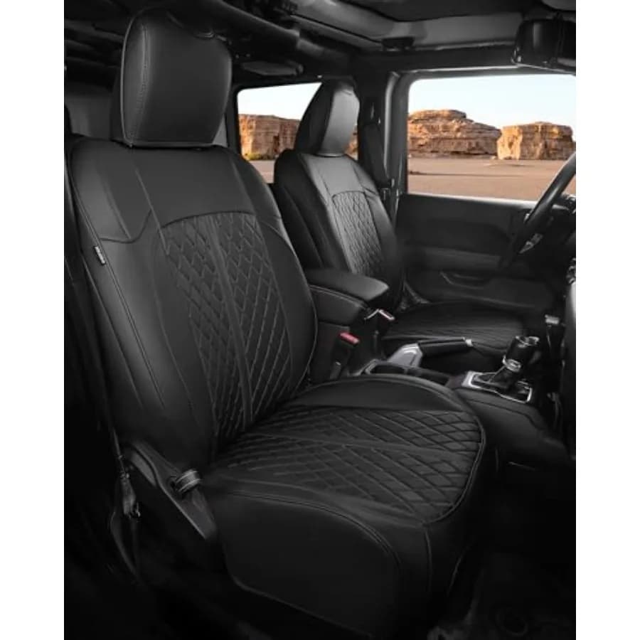 Coprisedili per Jeep Wrangler 4 porte JL 2018-2026 su misura, set completo di coprisedili auto di lusso in pelle impermeabile, protezioni sedili B