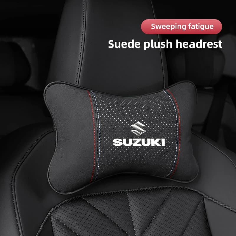 Cuscino poggiatesta e supporto lombare in pelle scamosciata per auto Suzuki Swift Jimny Ignis Kizashi SX4 Splash Baleno, protezione per la colonna vertebrale