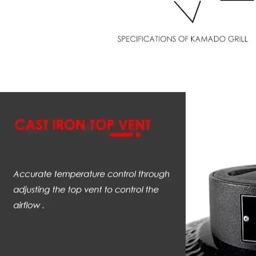 22 Inch Stone Texture Ceramic Kamado BBQ Grill Charcoal Smoker Pizza Oven with Bamboo Side Tables for Outdoor Backyard