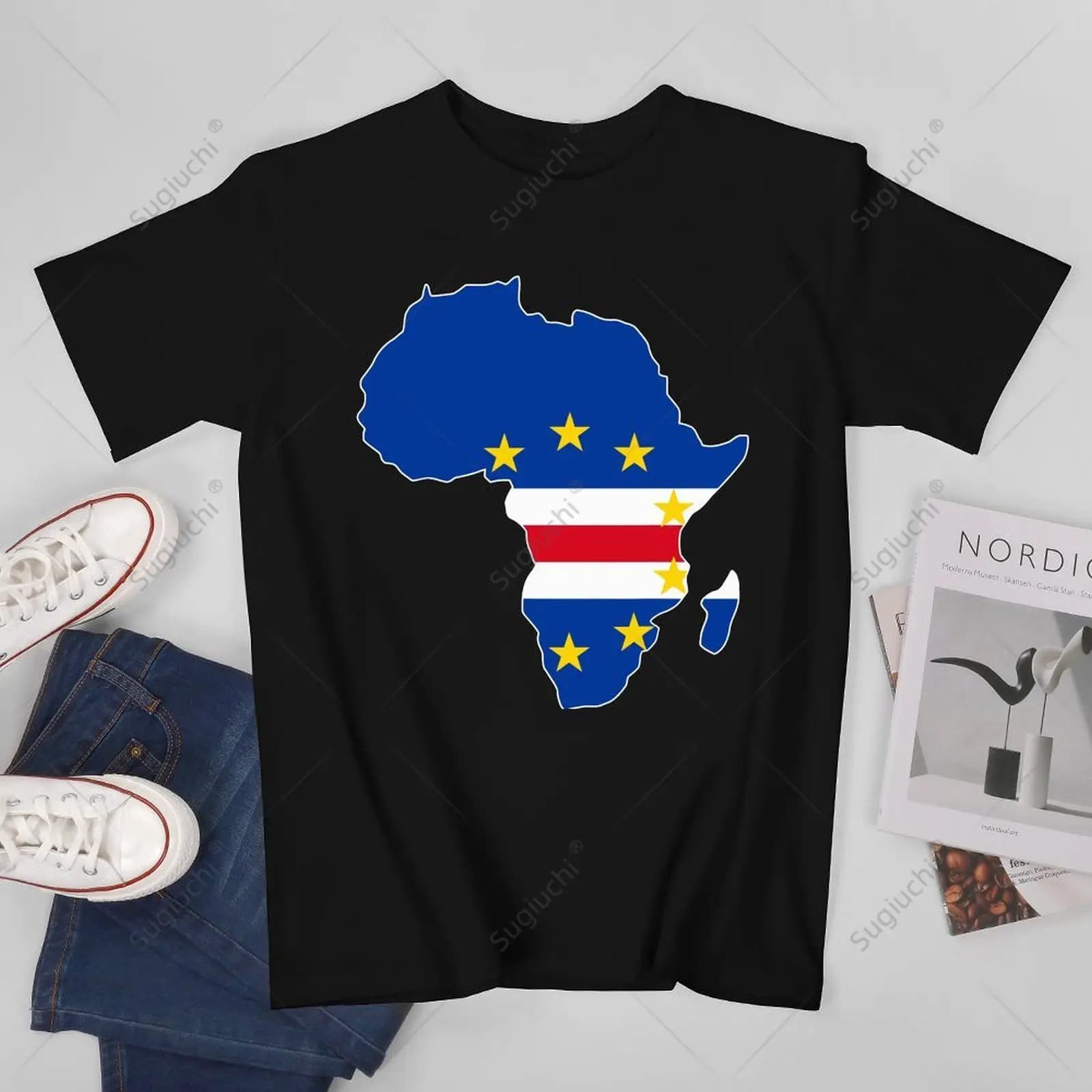 Unisex Uomo Mantello Verde Cabo Verde Verdean Bandiera Orgoglio Africa Mappa Tshirt Tees T-shirt Donna Ragazzi 100% cotone T-shirt