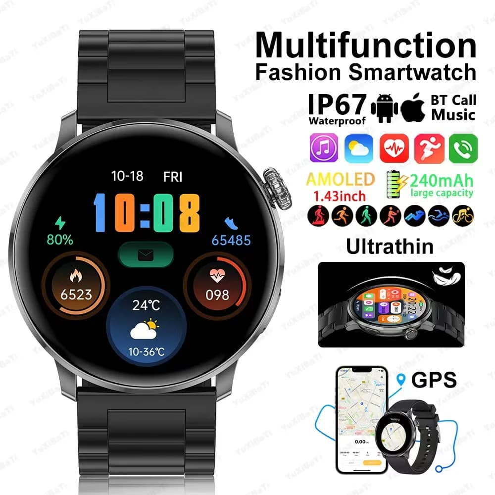 Smartwatch NFC 2026 con Display AMOLED HD, GPS, Monitoraggio Sportivo, Frequenza Cardiaca, Chiamate Bluetooth, Impermeabile, per Donne