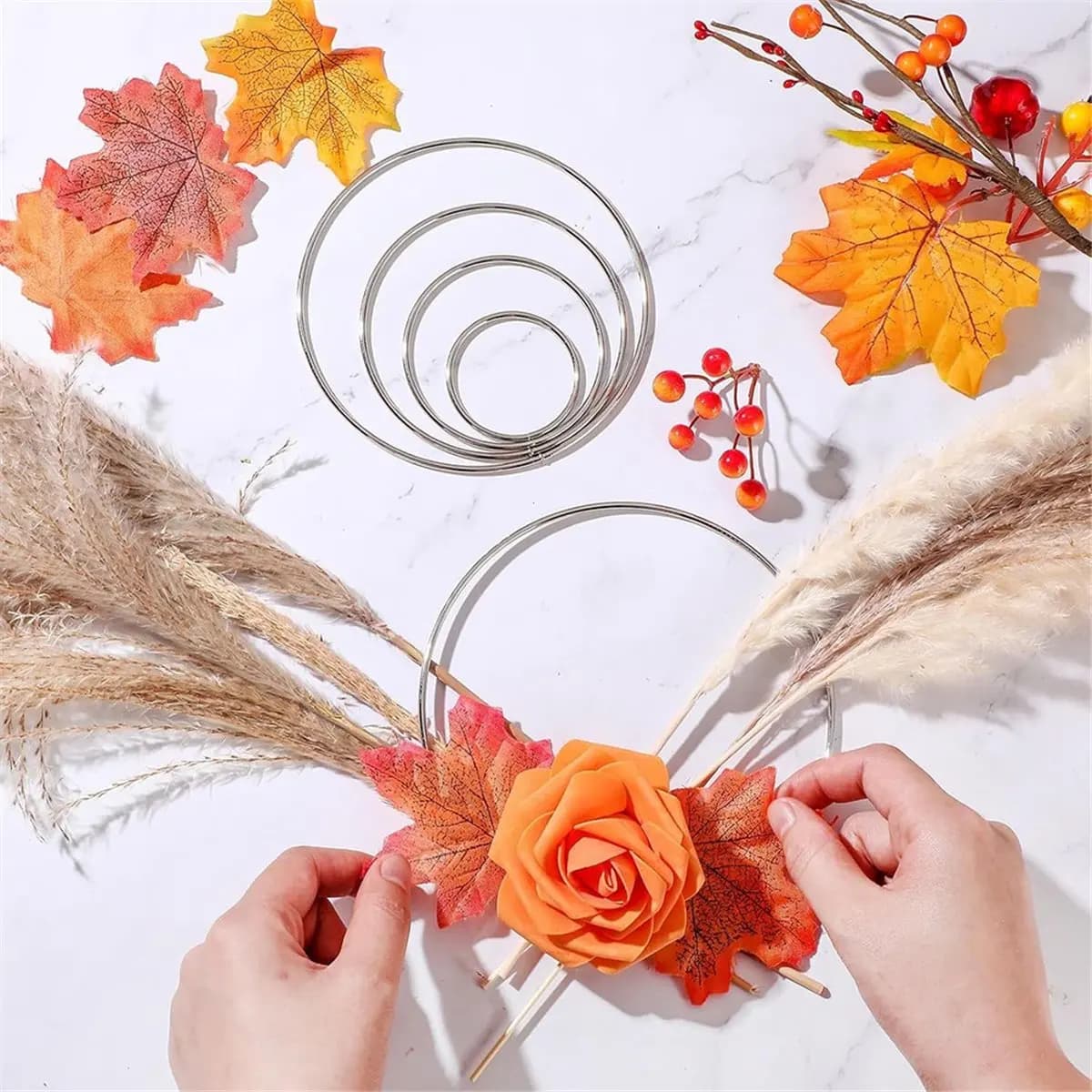 ABFW Metal Floral Hoop Dream Catcher Rings, Silver Metal Rings for DIY, 5 Sizes Crafts Metal Floral Hoop 40PCS