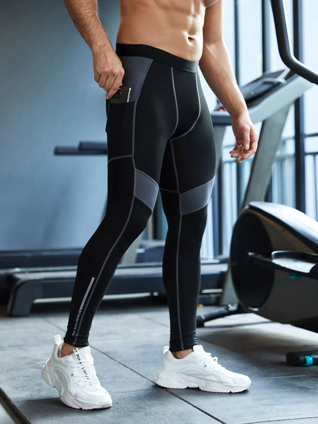 Men's Slim Fit Compression Leggings with Phone Pocket, 4-Way Stretch Breathable Sport Tights