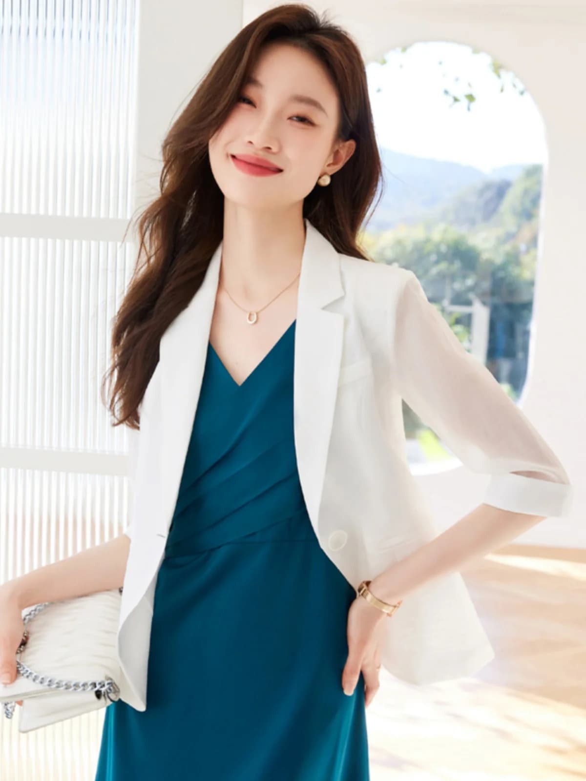 Korean Style Seven Sleeve Slim Fit Suit Jacket Spring Summer Thin Dress Code Suit Set Women's Business Casual Fashion