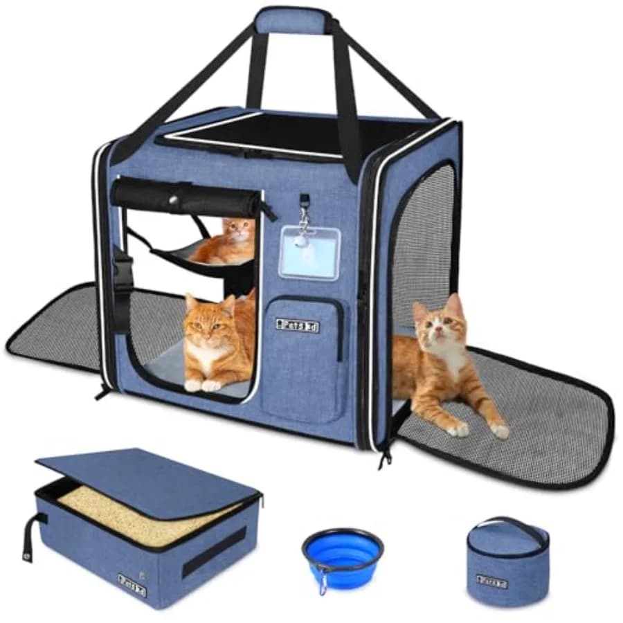 Trasportino Combinabile per Gatti Grandi con Lettiera Integrata per Viaggi in Auto 19"x17"x18" Trasportino Morbido Portatile per 2 Gatti Piccoli con Chiusura di Sicurezza