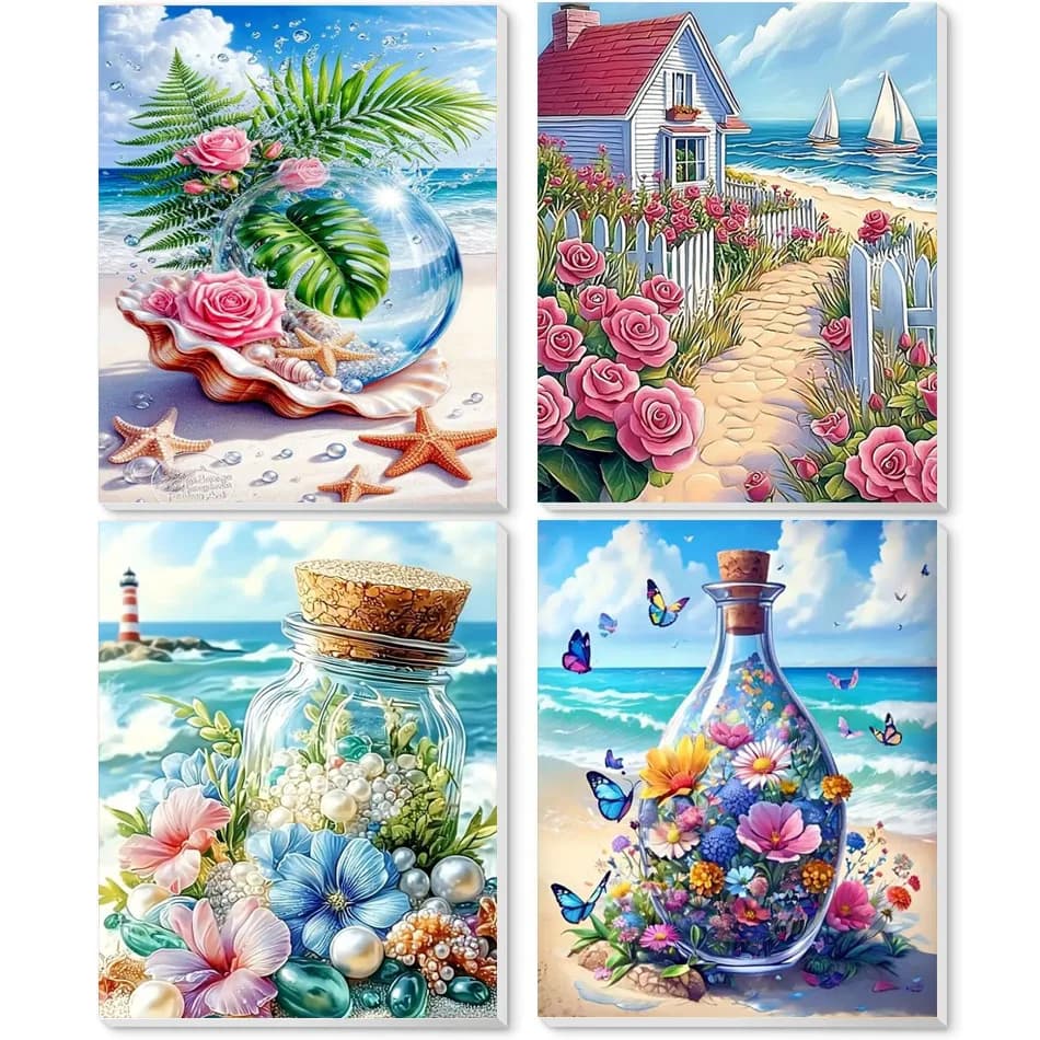 RUOPOTY Beach Vase Paint By Numbers Hand Painting Coloring By Numbers Flower Craft Supplies Acrylic paints Paintings On Number