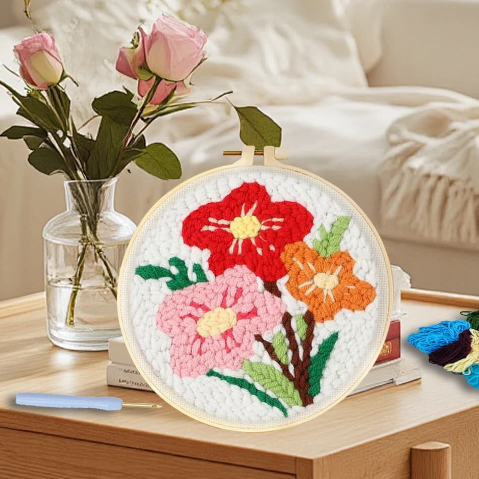 GATYZTORY Embroidery Punch Needle Kit Stitching Tool Set Magic Embroidery Needle Pen Simple Flower Picture For Beginner Diy Gift
