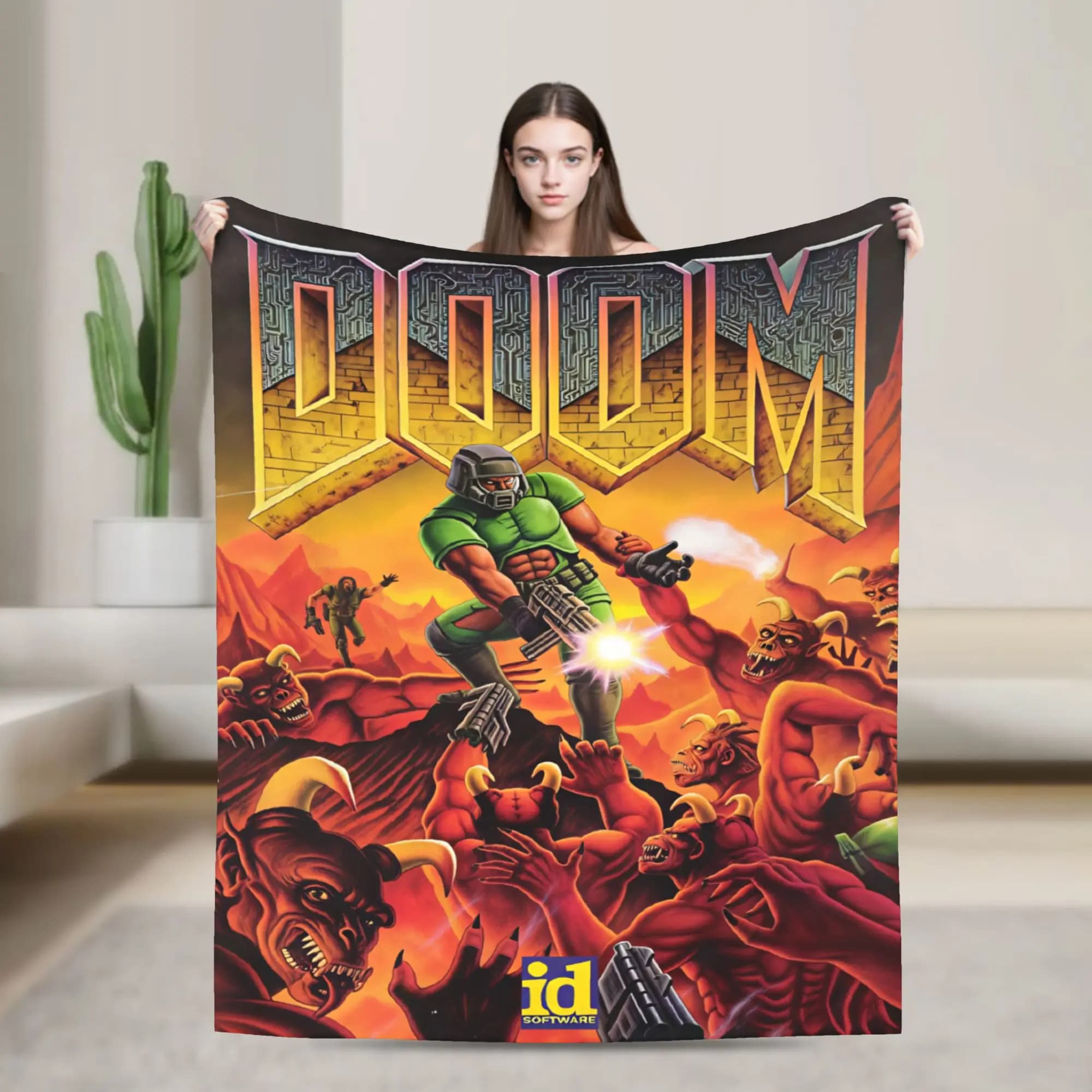 Doom Slayer Gaming Blanket Warm Soft Print Plush Throw Blanket For Couch Chair Sofa Bed Camping Flannel Bedspread Bed Cover