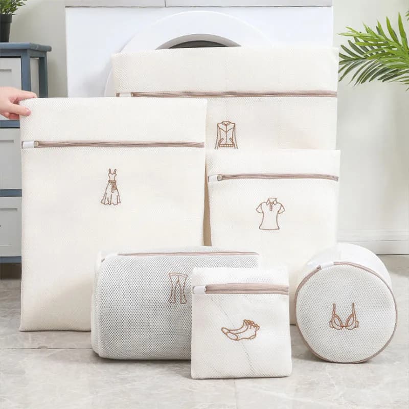 6 pcs/set Embroid Mesh Laundry Bag Delicate Resistant Polyester Wash Bag With Zipper Underwear Washer Bag