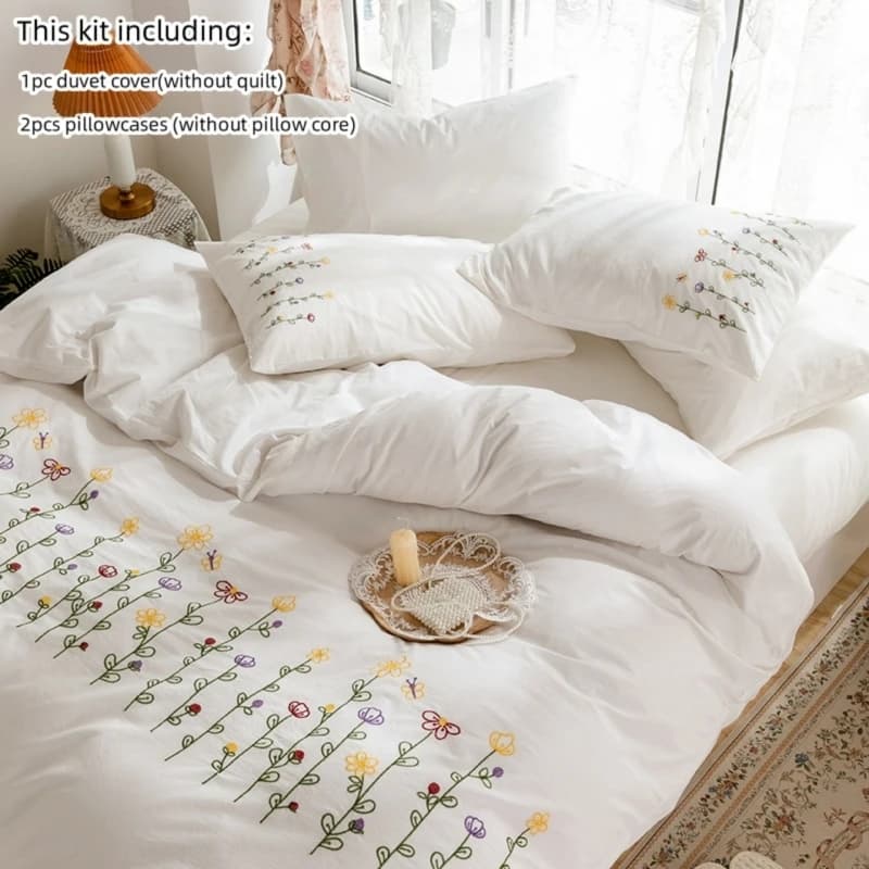 3 piece embroidered duvet cover (1 duvet + 2 * pillowcase, without soul), bed linen set with fresh, soft and comfortable print