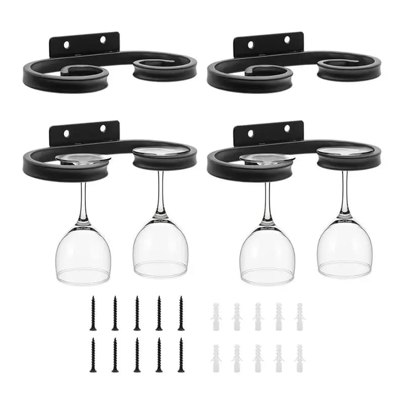 ABBN-4 Pezzi Portabicchieri da Parete, Supporto in Metallo Nero per Calici da Vino, Organizzatore per la Conservazione di Bicchieri da Vino