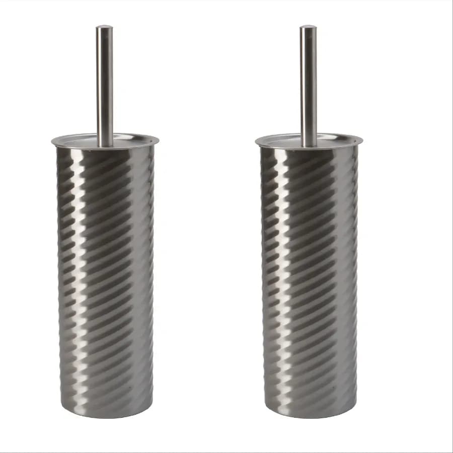 2 Pack Swirled Texture Toilet Brush and Holder in Chrome